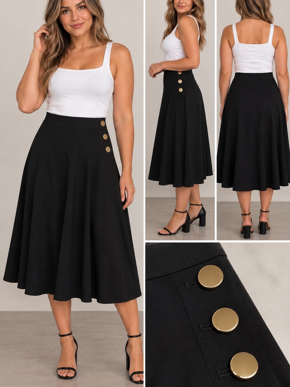 Worthington Black Skirt with Gold Button Detail